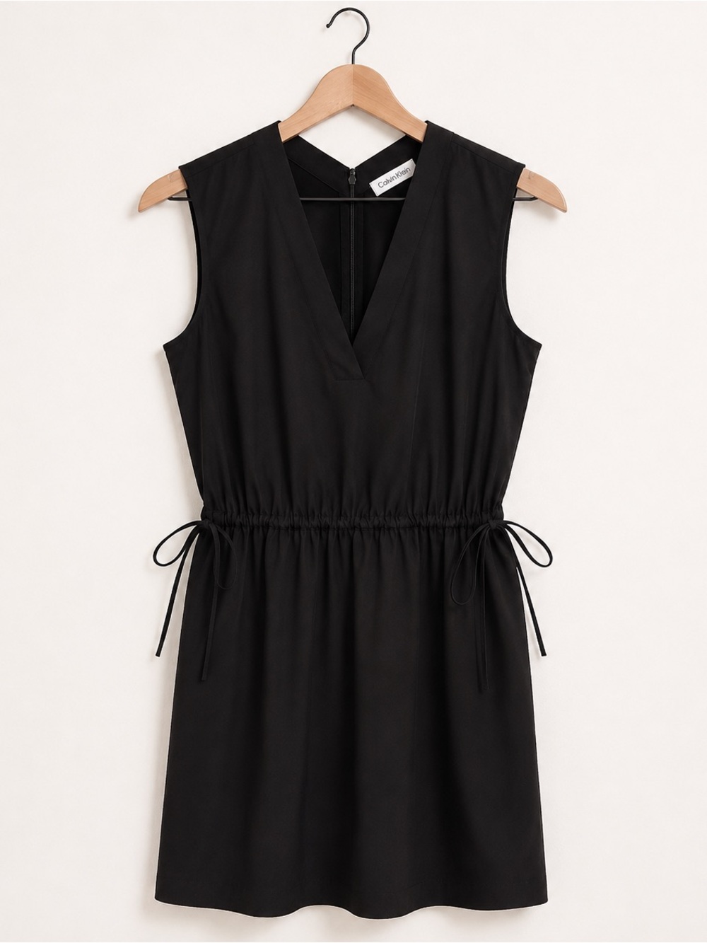 Calvin Klein Black Sleeveless V-Neck Drawstring Waist Dress